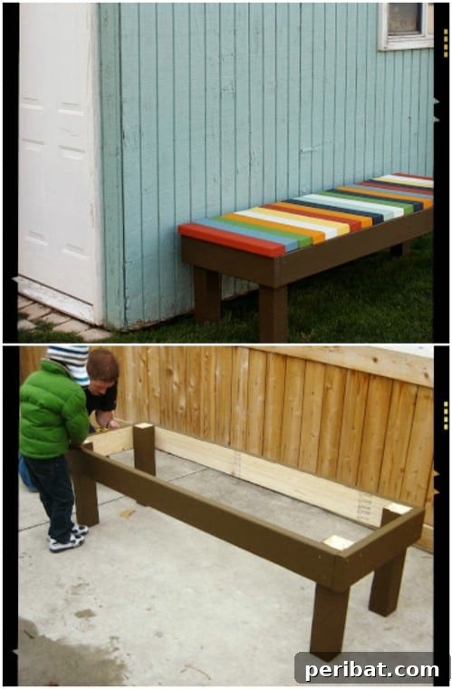 Build Beautiful Benches: 18 DIY Ideas for a Welcoming Outdoor Haven 19 DIY Colorful Slat Bench
