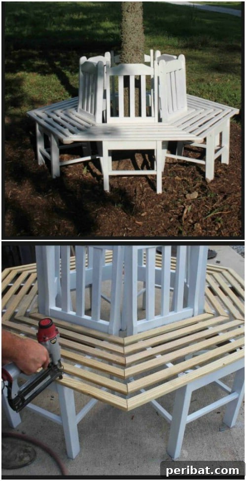 Build Beautiful Benches: 18 DIY Ideas for a Welcoming Outdoor Haven 20 Repurposed Chair Tree Bench