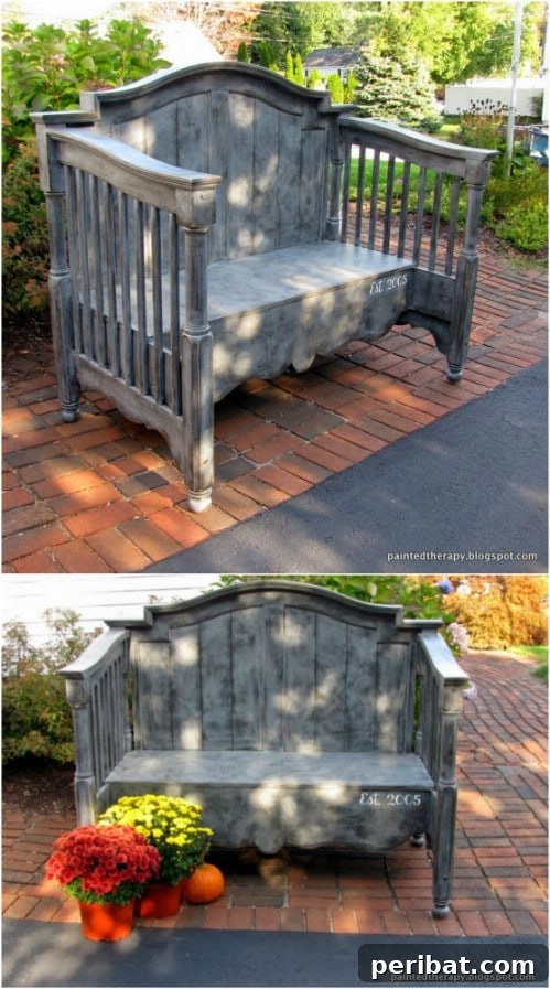 Build Beautiful Benches: 18 DIY Ideas for a Welcoming Outdoor Haven 3 Repurposed Baby Crib Bench