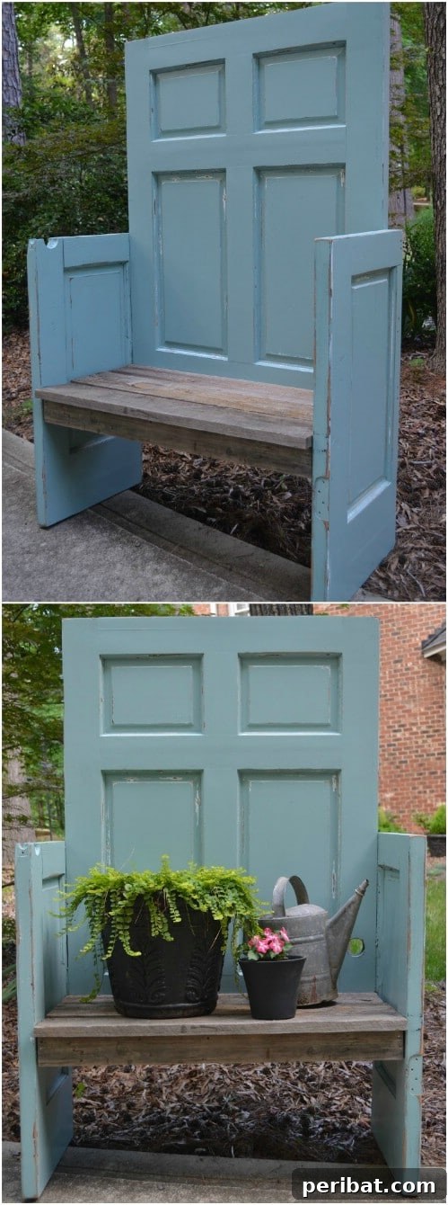 Build Beautiful Benches: 18 DIY Ideas for a Welcoming Outdoor Haven 7 Upcycled Door Bench