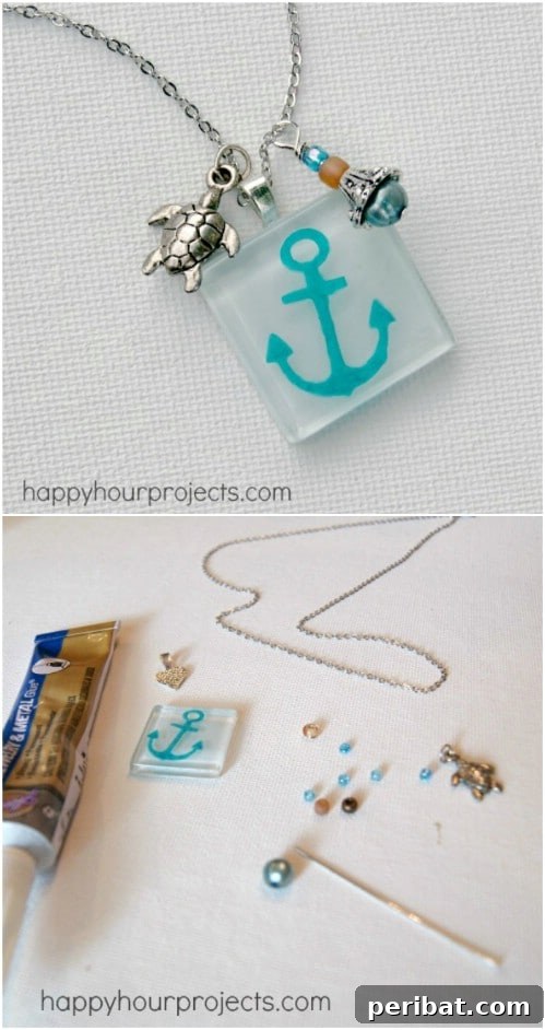 Painted Frosty Glass Anchor Pendant