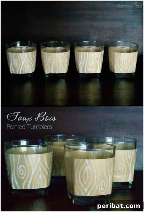 DIY Faux Bois Painted Drinking Glasses