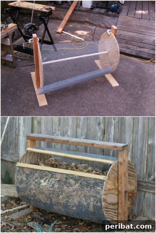 Easy Weekend Compost Bins You Can Build on a Budget 11 Rotating drum-style compost bin, designed for easy turning and aeration of organic material.