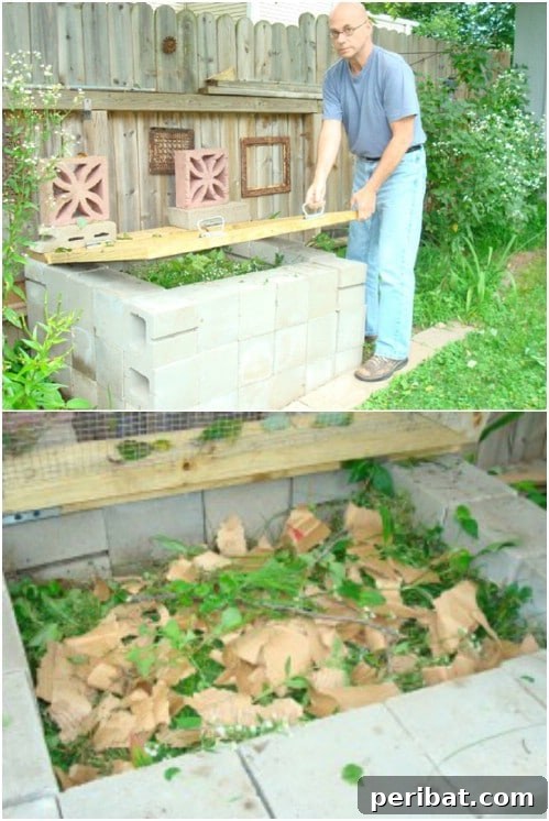 Easy Weekend Compost Bins You Can Build on a Budget 12 Simple and tool-free concrete block compost bin with a wooden board lid.