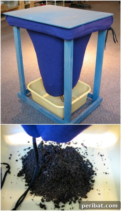 Easy Weekend Compost Bins You Can Build on a Budget 21 Practical indoor vermicomposting bin with a collection pan, featuring a sewn fabric cover.