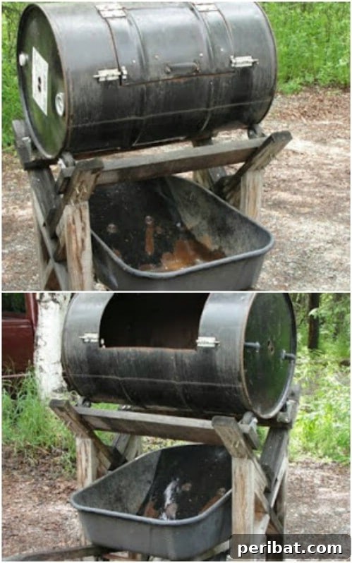 Easy Weekend Compost Bins You Can Build on a Budget 31 Ingenious compost bin combining an old wheelbarrow with a rotating barrel for easy compost turning.
