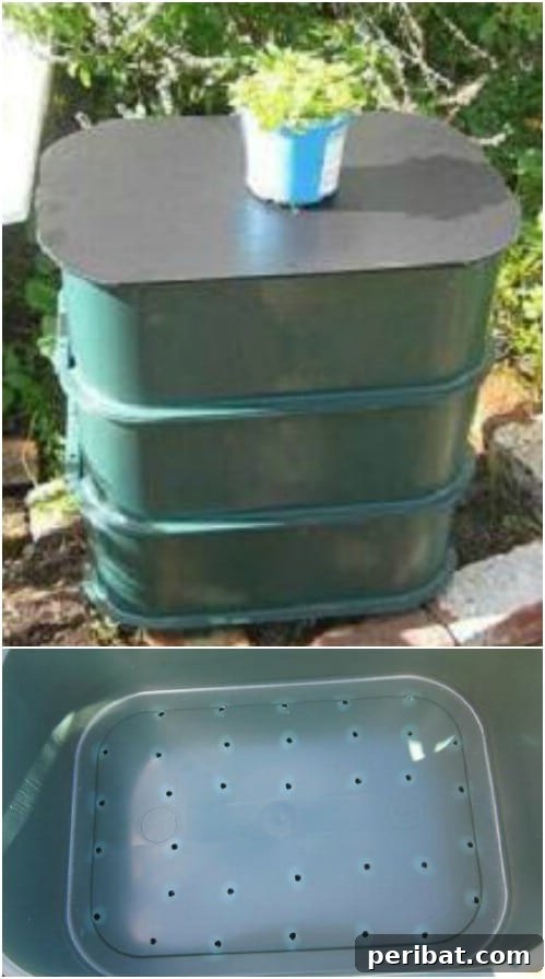 Easy Weekend Compost Bins You Can Build on a Budget 5 Compact three-tiered worm compost bin, perfect for vermicomposting and producing rich castings.