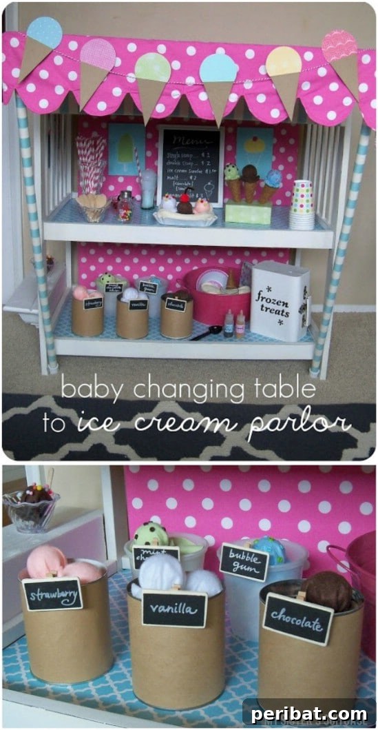 Ice cream parlor play station from a changing table