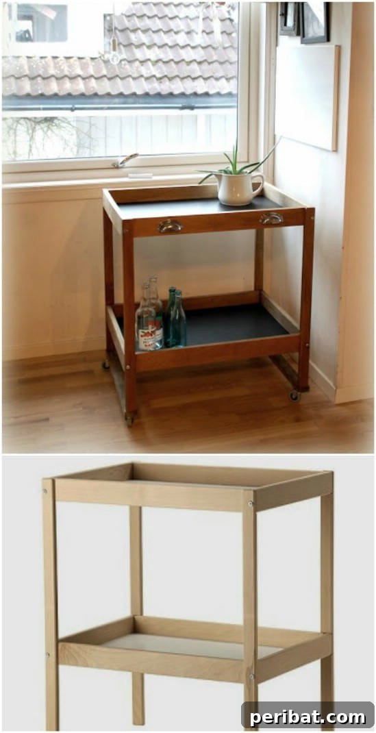 Food serving cart from a repurposed changing table