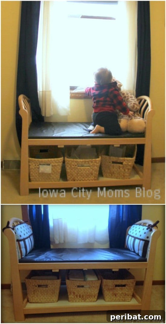 Window seat from a repurposed changing table