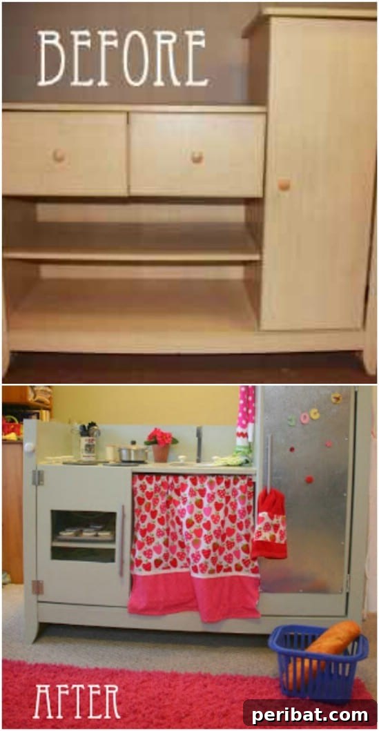 Play kitchen made from a changing table