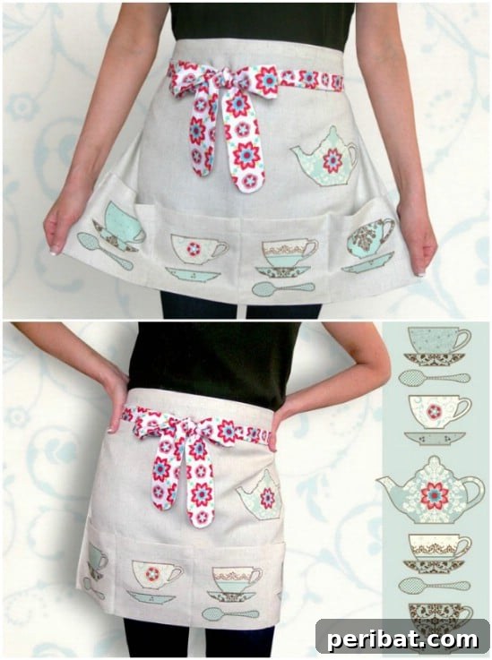Tea Time Apron With Cup And Saucer Appliques