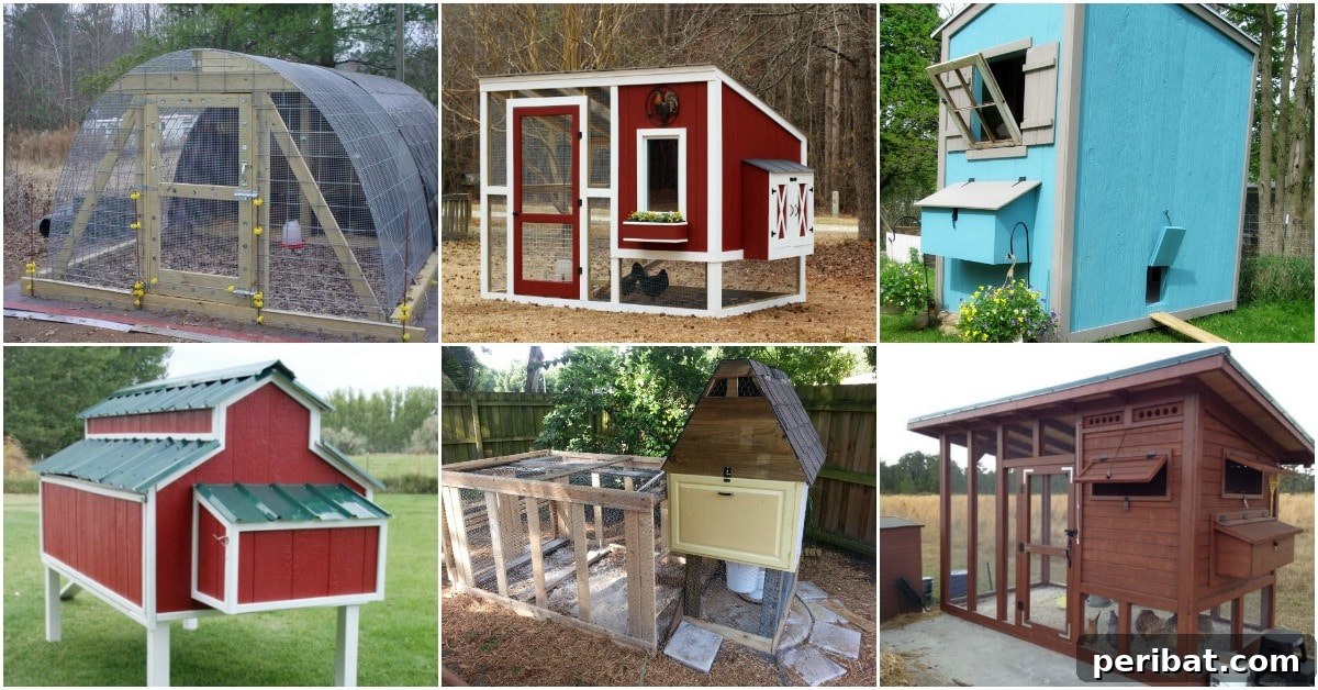 Weekend Chicken Coops: 20 Free DIY Plans for Quick Builds 2 Diverse collection of DIY chicken coop designs, including shed-style, modern, and rustic options, perfect for backyard chicken enthusiasts.