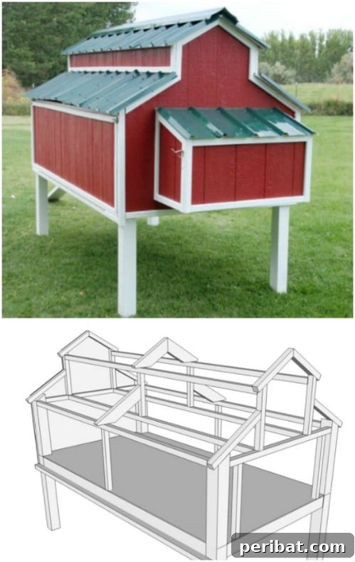 Weekend Chicken Coops: 20 Free DIY Plans for Quick Builds 12 Charming farmhouse style chicken coop with easy access nesting box.