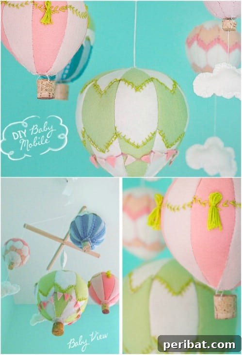 Colorful Felt Hot Air Balloons Mobile