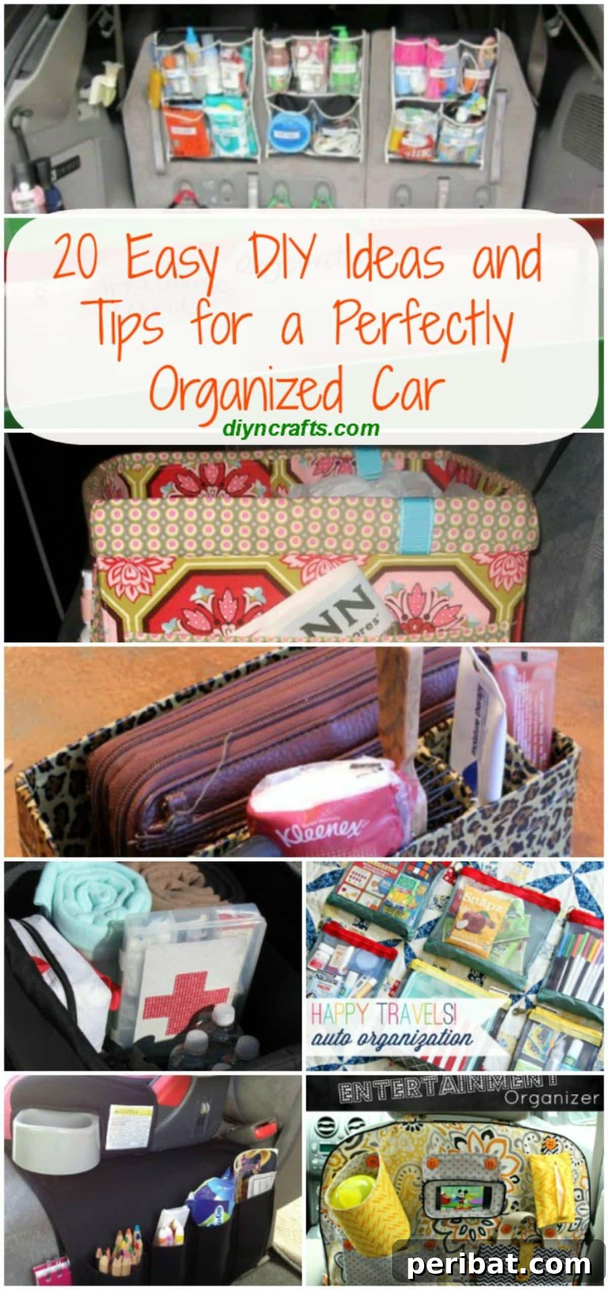 Effortless DIY Car Organization Hacks 2 A collage of various easy DIY ideas and tips for a perfectly organized car, featuring different hacks like storage solutions, cleanups, and decluttering techniques for a tidy vehicle interior.