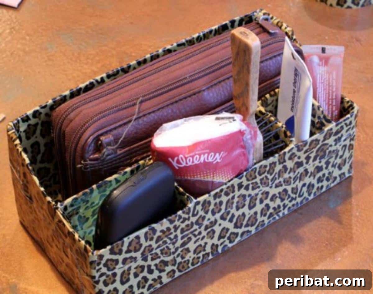 Effortless DIY Car Organization Hacks 22 A versatile purse organizer insert placed inside a car's center console, creating multiple compartments for small items like change, lipstick, and keys, enhancing car interior organization.