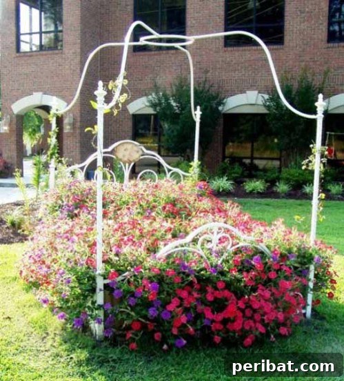 15 Ingenious Makeovers for Old Bed Frames 12 Old Wrought Iron Bed as Flower Bed Display