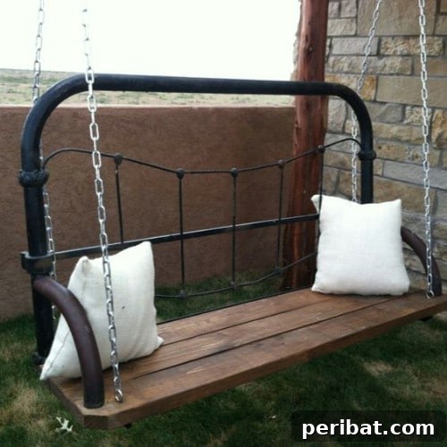 15 Ingenious Makeovers for Old Bed Frames 14 Porch Swing Made from Upcycled Bed Frame