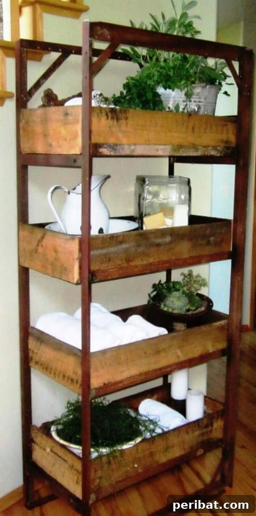 15 Ingenious Makeovers for Old Bed Frames 15 Rustic Storage Shelf from Metal Bed Frame