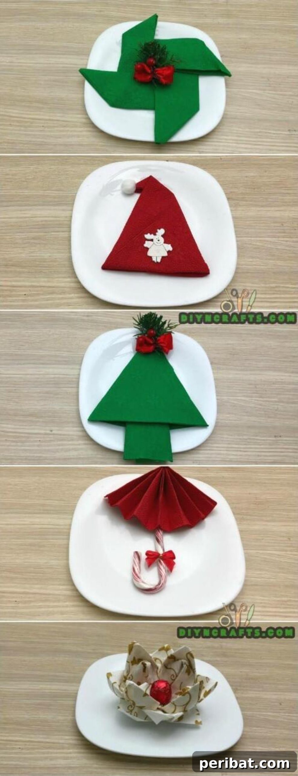 Festive Folds: 5 Simple Christmas Napkin Designs 2 How to Fold These 5 Easy and Decorative Christmas Napkins collage