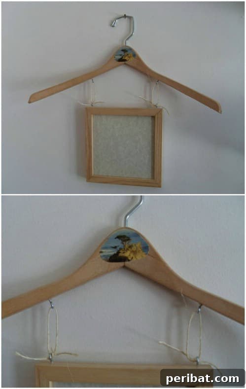 Eski Askıları Dönüştür: 16 Şaşırtıcı Kendin Yap Fikri 11 Wooden Hanger Artwork Display