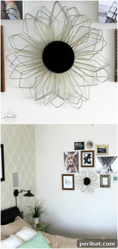 Eski Askıları Dönüştür: 16 Şaşırtıcı Kendin Yap Fikri 18 Upcycled Wire Hanger Sunburst Mirror