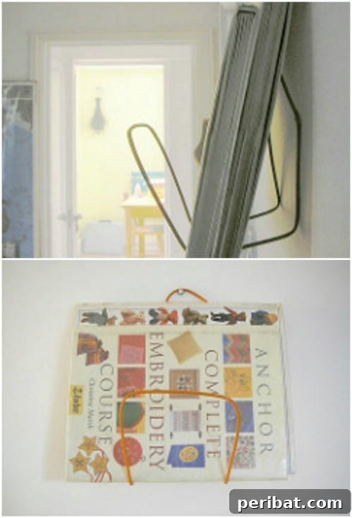 Eski Askıları Dönüştür: 16 Şaşırtıcı Kendin Yap Fikri 4 Repurposed Wire Hanger Book Holder