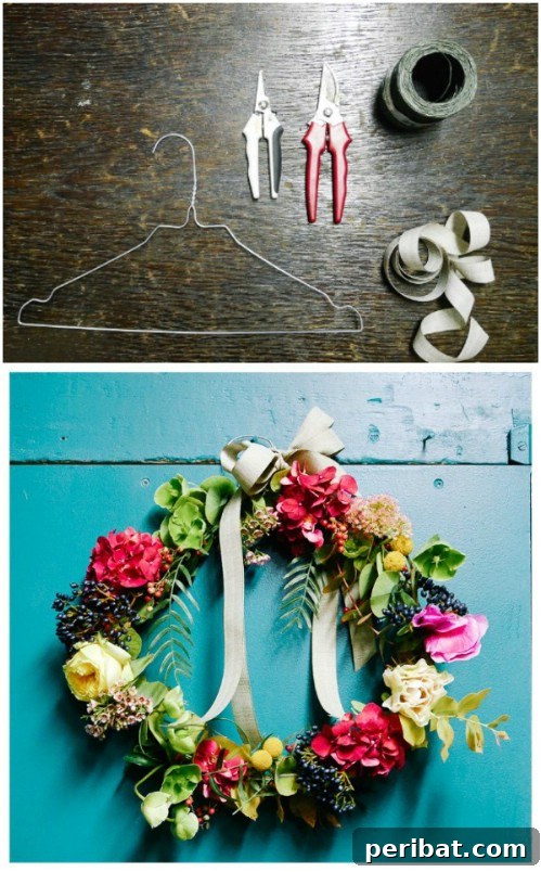 Eski Askıları Dönüştür: 16 Şaşırtıcı Kendin Yap Fikri 6 Repurposed Wire Hanger Wreath