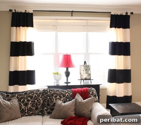 35+ Ingenious No-Sew Craft Ideas 18 Stunning bold striped drapes, created with a no-sew method using twill and canvas fabrics