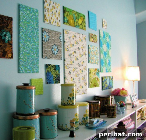 35+ Ingenious No-Sew Craft Ideas 20 Modern fabric panel wall decor, created with foam core and fabric using a no-sew method