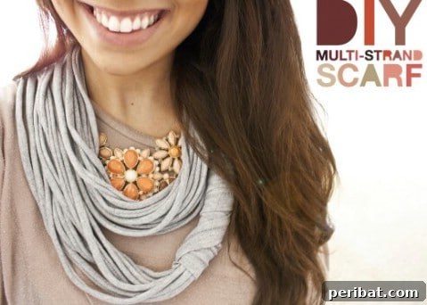 35+ Ingenious No-Sew Craft Ideas 7 Fashionable multi-strand scarf made from an upcycled t-shirt