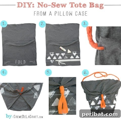 35+ Ingenious No-Sew Craft Ideas 8 Creative no-sew tote bag crafted from a king-sized pillowcase