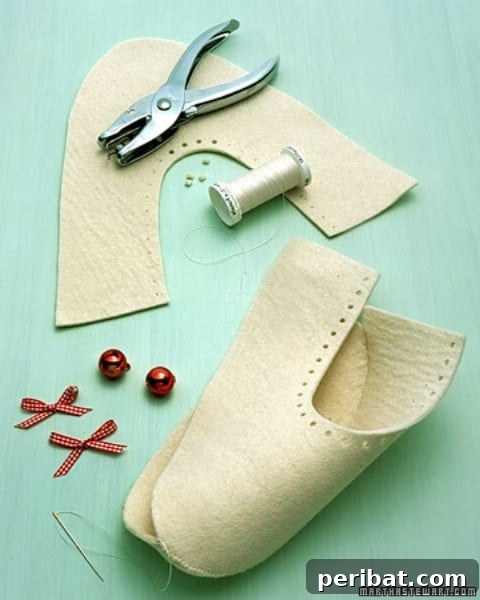 35+ Ingenious No-Sew Craft Ideas 35 Festive jingle bell slippers, crafted from wool felt using a no-sew method