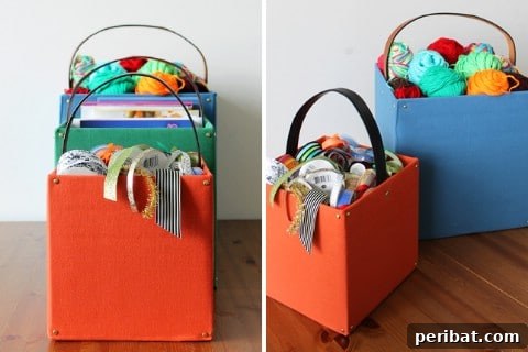 35+ Ingenious No-Sew Craft Ideas 28 Creative belted storage totes made from square boxes and fabric
