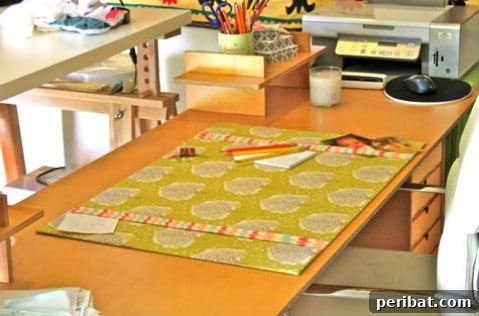 35+ Ingenious No-Sew Craft Ideas 41 Stylish fabric desk blotter, made without sewing from cardboard or foam core