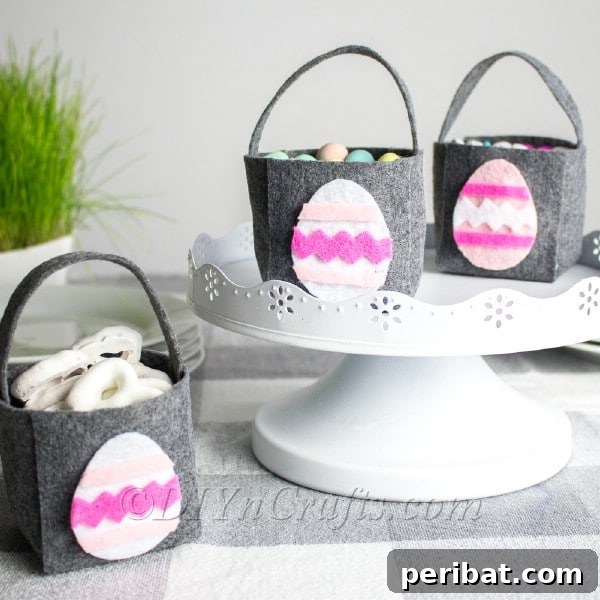 35+ Ingenious No-Sew Craft Ideas 29 Charming grey and pink no-sew felt bags, suitable for Easter or general gifting