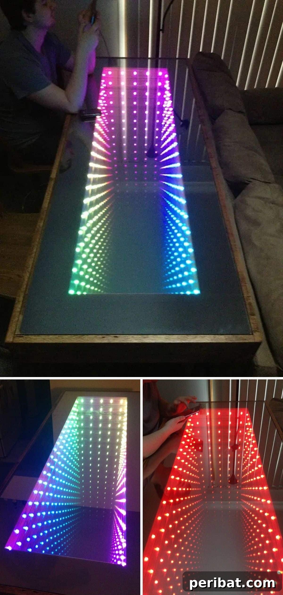 Elegant DIY infinity mirror sofa table with metal legs