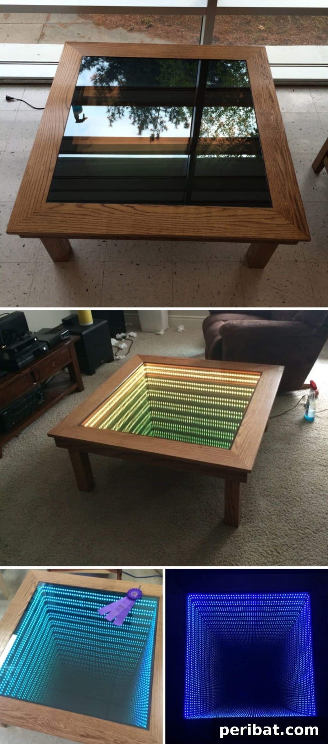 Simple wooden infinity mirror coffee table design for beginners