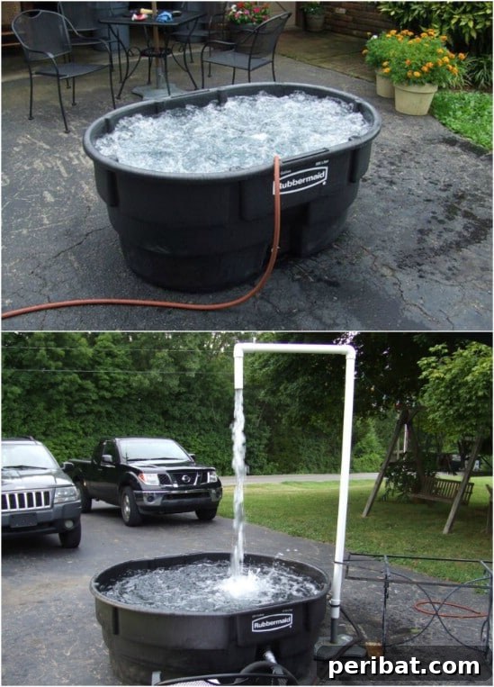 DIY single person hot tub made from a large storage container
