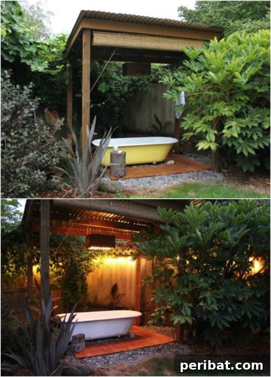 Creative outdoor hot tub made from a repurposed antique bathtub
