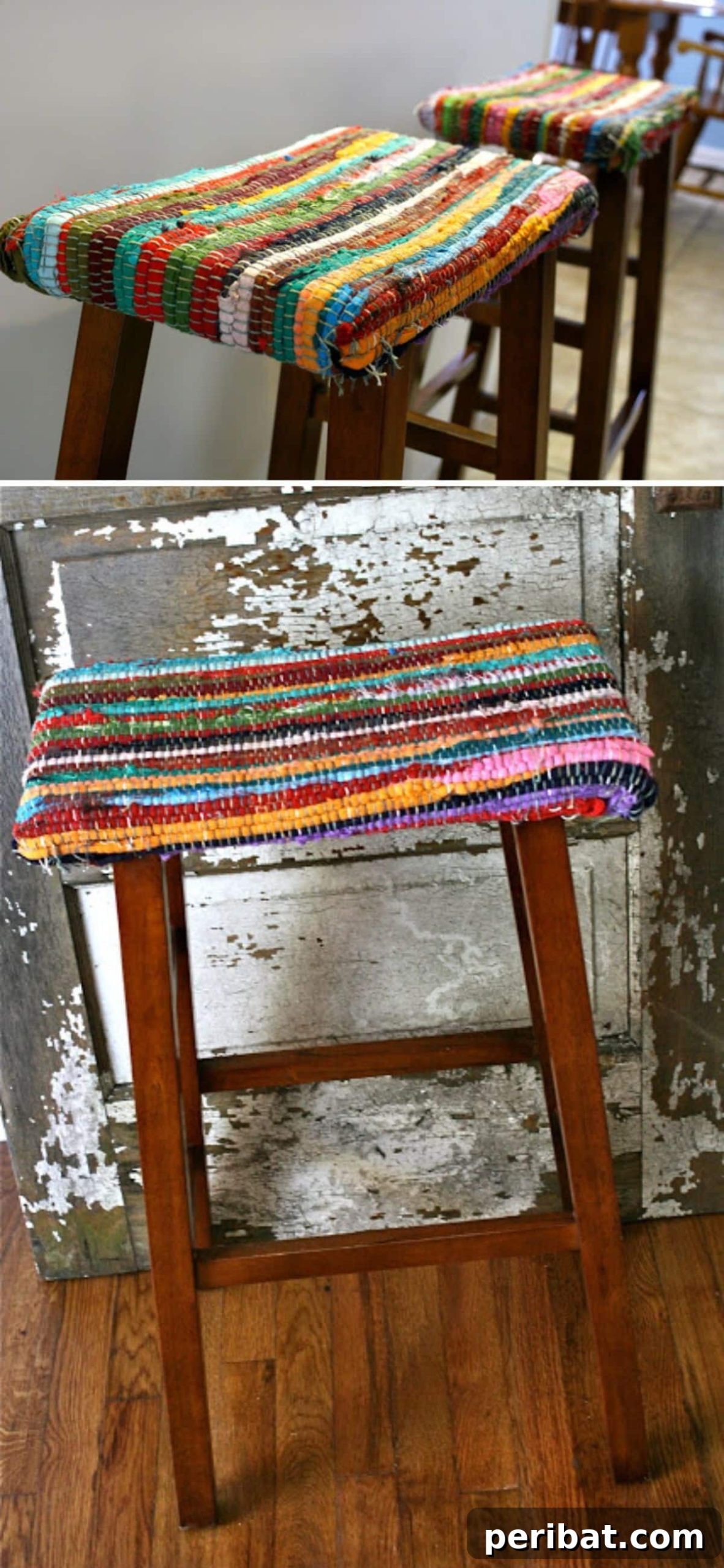Craft Your Kitchen's Look DIY Barstools for Comfort and Style 14 DIY Rag Rug Barstool with colorful, comfortable top