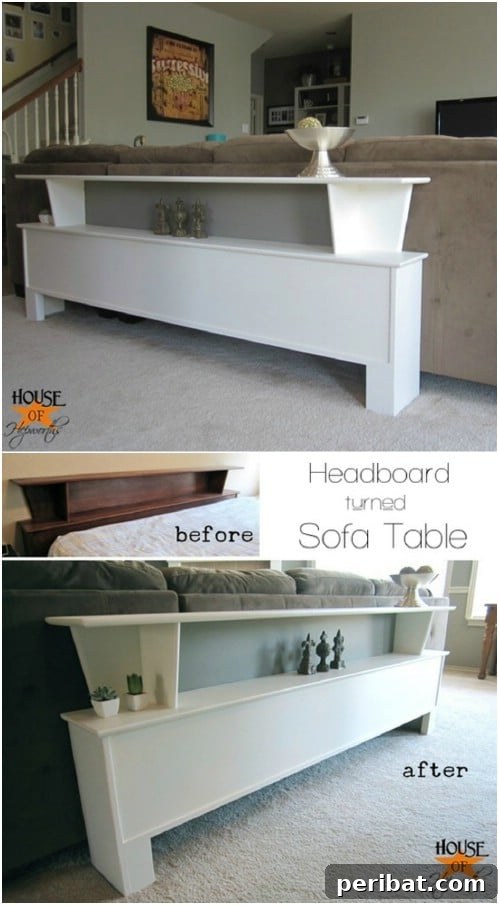 Repurposed Headboard Sofa Table