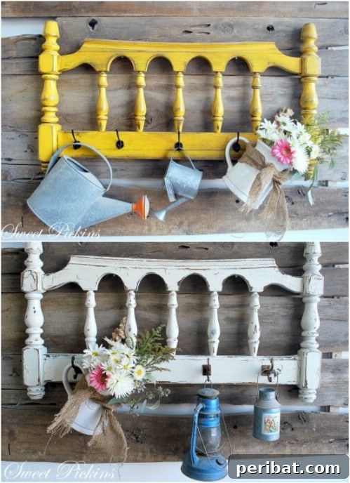Repurposed Footboard Porch Décor