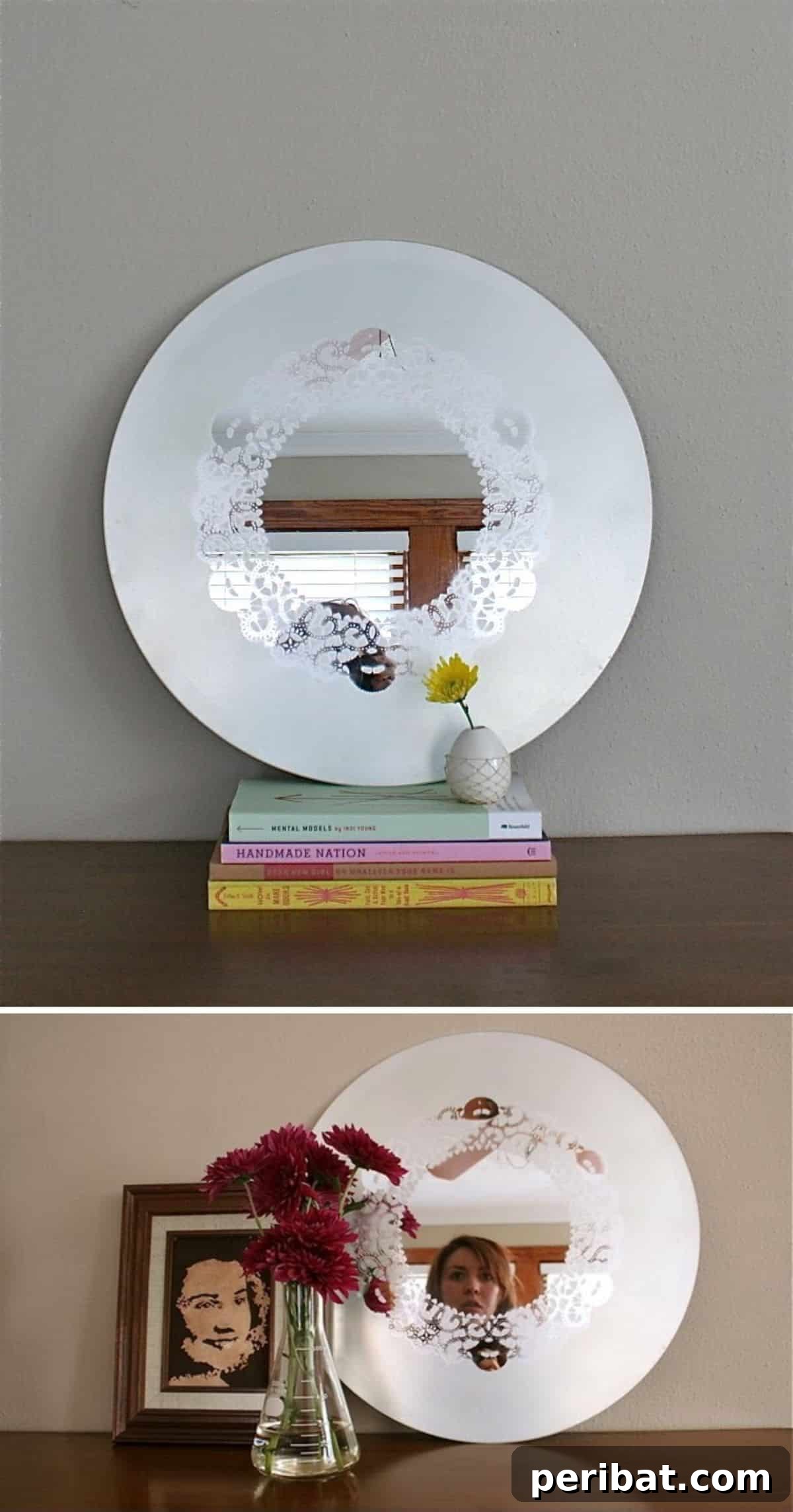 DIY Frosted Glass Doily Mirror