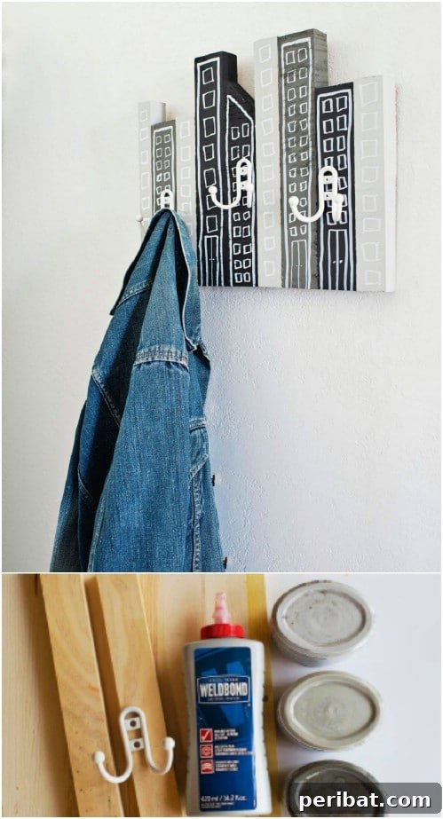 Elevate Your Entryway 25 DIY Coat Rack Projects 14 DIY Cityscape Coat Rack
