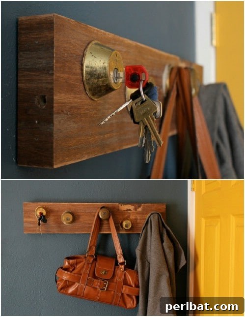 Elevate Your Entryway 25 DIY Coat Rack Projects 21 Upcycled Key and Lock Coat Rack
