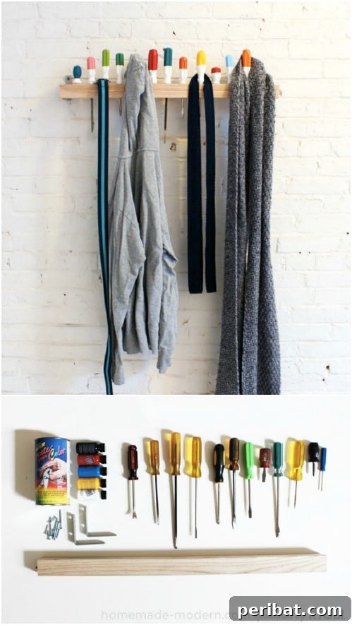 Elevate Your Entryway 25 DIY Coat Rack Projects 22 Recycled Screwdriver Coat Rack