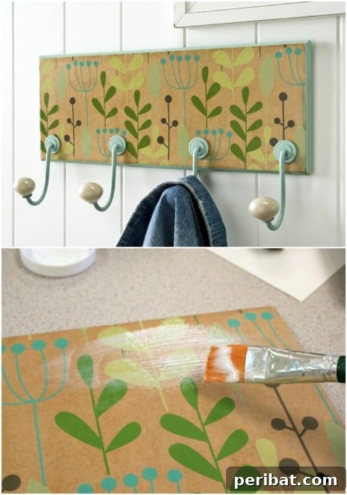 Elevate Your Entryway 25 DIY Coat Rack Projects 26 DIY Wrapping Paper Decorated Coat Rack