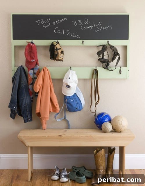 Elevate Your Entryway 25 DIY Coat Rack Projects 7 Upcycled Headboard Chalkboard Coat Rack